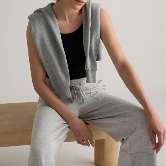 Quince SuperSoft Fleece Cropped Wide Leg Pants M Heather Gray Lounge Cozy Comfy - Picture 3 of 16